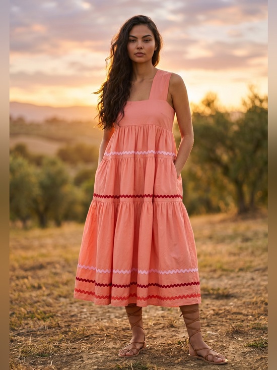 Anthropologie Dresses & Skirts - Anthropologie The Helena Square-Neck Tiered & Ribboned Midi Dress
